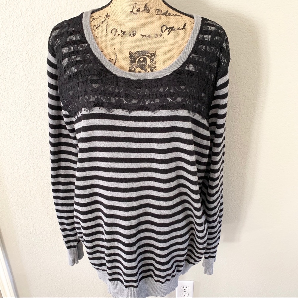 Torrid Lace Overlay Striped Sweater - SZ 4